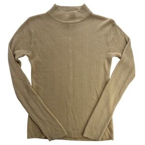 Vintage Crystal Kobe Ribbed Mock Neck Sweater Tan Long Sleeve Women's Size Small